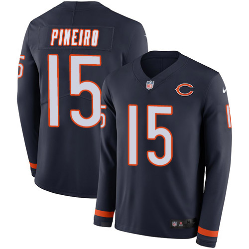 Men's Chicago Bears #15 Eddy Pineiro Navy Blue Team Color Men's Stitched Limited Therma Long Sleeve Jersey Men's cheap jerseys for sale - CheapJerseys.Shop