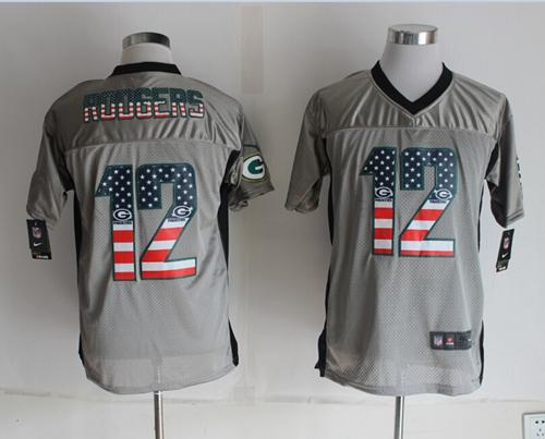 Packers #12 Aaron Rodgers Grey Men's Stitched Elite USA Flag Fashion Jersey cheap jerseys for sale - CheapJerseys.Shop