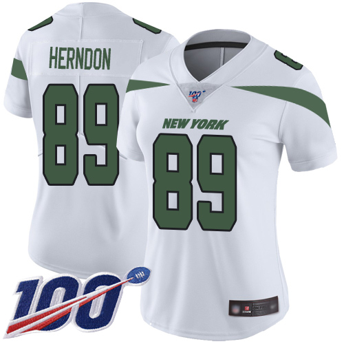 New York Jets #89 Chris Herndon White Women's Stitched 100th Season Vapor Limited Jersey Womens cheap jerseys for sale - CheapJerseys.Shop