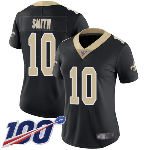 New Orleans Saints #10 Tre'Quan Smith Black Team Color Women's Stitched 100th Season Vapor Limited Jersey Womens cheap jerseys for sale - CheapJerseys.Shop