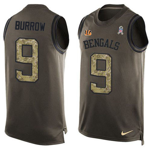 Bengals #9 Joe Burrow Green Men's Stitched Limited Salute To Service Tank Top Jersey cheap jerseys for sale - CheapJerseys.Shop