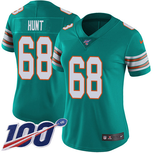 Miami Dolphins #68 Robert Hunt Aqua Green Alternate Women's Stitched 100th Season Vapor Untouchable Limited Jersey Womens cheap jerseys for sale - CheapJerseys.Shop