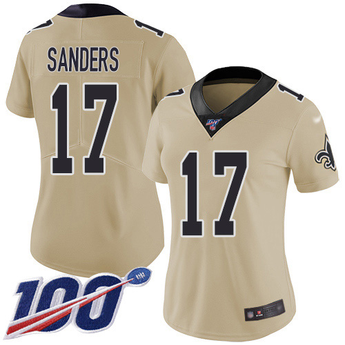 New Orleans Saints #17 Emmanuel Sanders Gold Women's Stitched Limited Inverted Legend 100th Season Jersey Womens cheap jerseys for sale - CheapJerseys.Shop