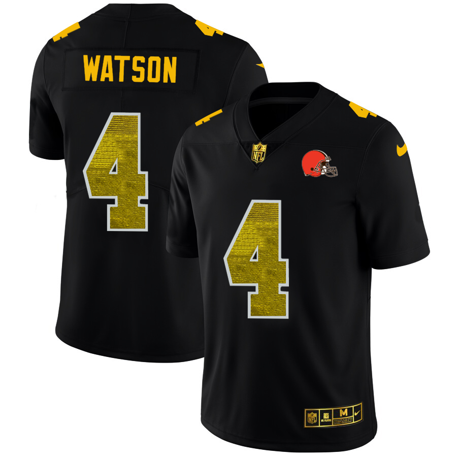 Cleveland Browns #4 Deshaun Watson Men's Black Golden Sequin Vapor Limited Jersey cheap jerseys for sale - CheapJerseys.Shop