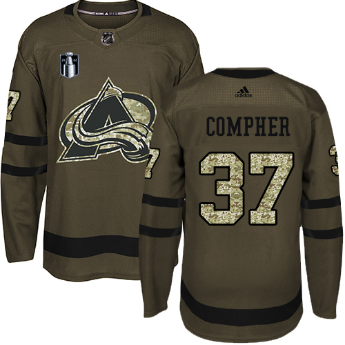 Colorado Avalanche #37 J.T. Compher Green 2022 Stanley Cup Final Patch Salute to Service Stitched Jersey Men's cheap jerseys for sale - CheapJerseys.Shop