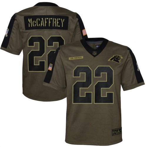 Carolina Carolina Panthers #22 Christian McCaffrey Olive Youth 2021 Salute To Service Game Jersey Youth cheap jerseys for sale - CheapJerseys.Shop