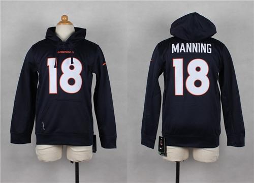 Broncos #18 Peyton Manning Navy Blue Youth Pullover Hoodie cheap jerseys for sale - CheapJerseys.Shop