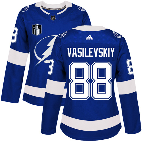 Tampa Bay Lightning #88 Andrei Vasilevskiy Blue 2022 Stanley Cup Final Patch Women's Home Authentic Stitched Jersey Womens cheap jerseys for sale - CheapJerseys.Shop