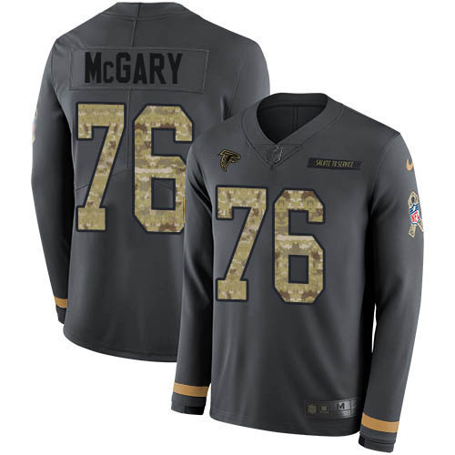 Atlanta Falcons #76 Kaleb McGary Anthracite Salute to Service Men's Stitched Limited Therma Long Sleeve Jersey Men's cheap jerseys for sale - CheapJerseys.Shop
