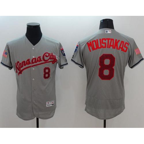 Kansas City Royals #8 Mike Moustakas Grey Fashion Stars & Stripes Flexbase Authentic Stitched Jersey Men's cheap jerseys for sale - CheapJerseys.Shop