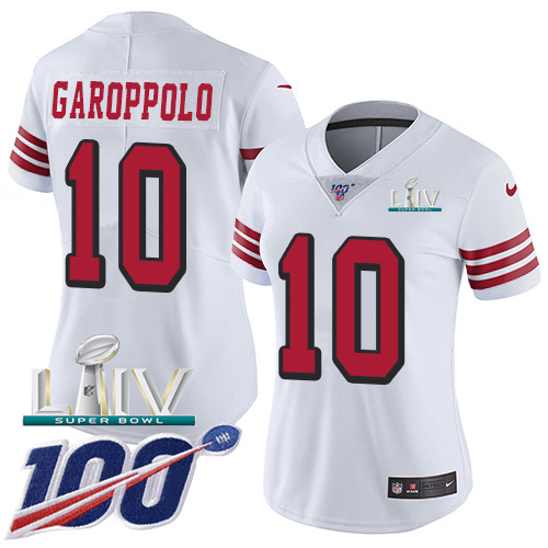 49ers #10 Jimmy Garoppolo White Super Bowl LIV 2020 Rush Women's Stitched Limited 100th Season Jersey cheap jerseys for sale - CheapJerseys.Shop