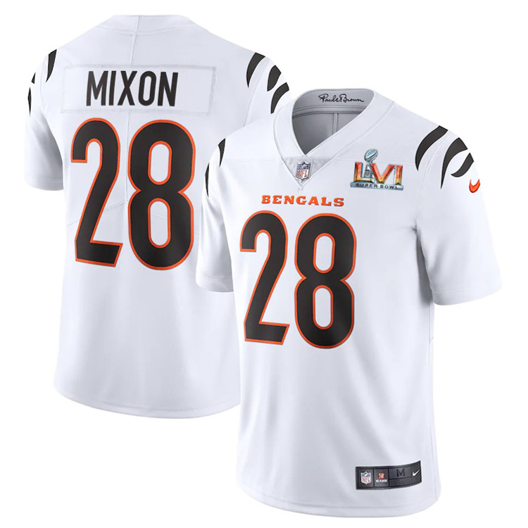Cincinnati Bengals #28 Joe Mixon White Super Bowl LVI Patch Youth Vapor Limited Jersey cheap jerseys for sale - CheapJerseys.Shop