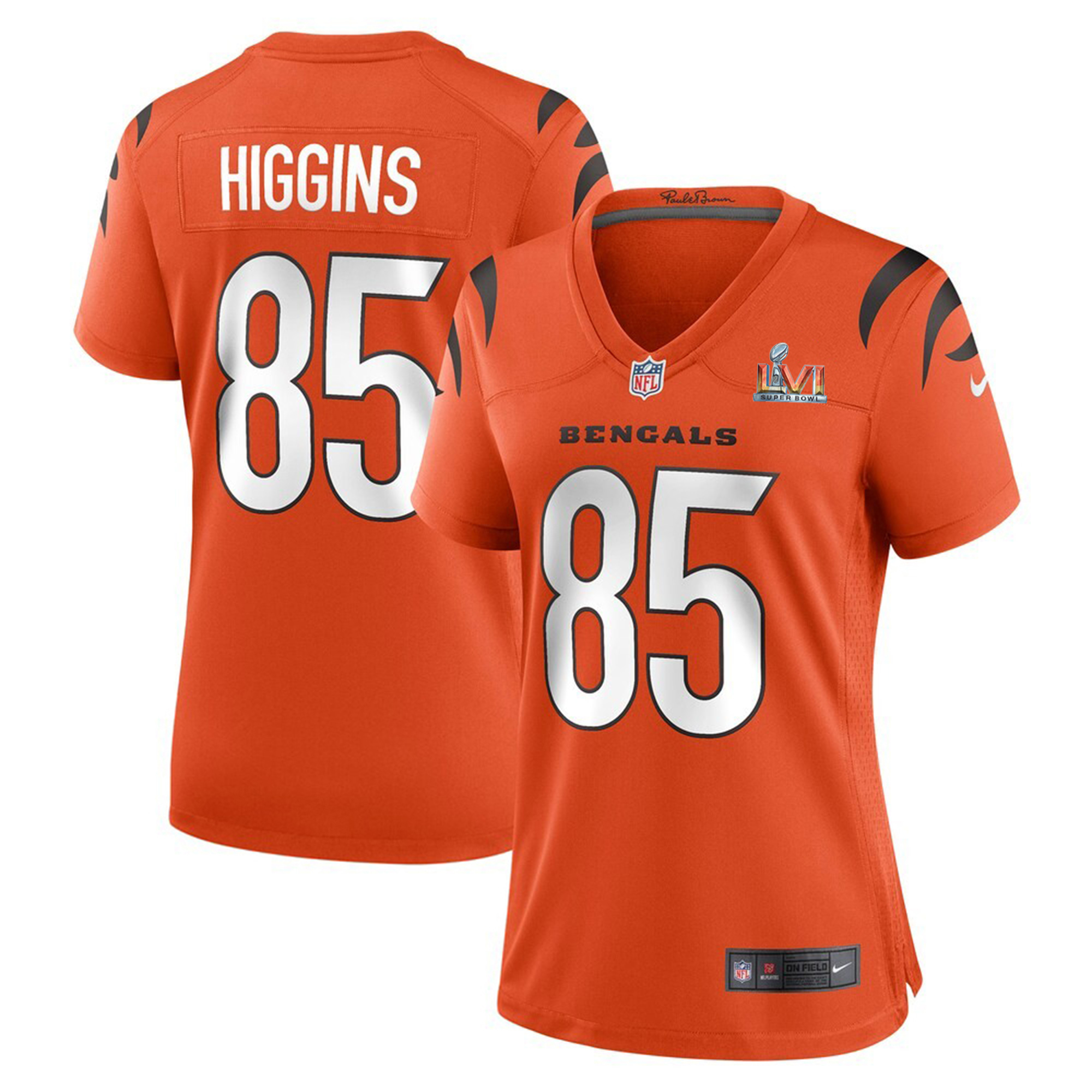 Cincinnati Bengals #85 Tee Higgins Orange Super Bowl LVI Patch Women's Game Jersey cheap jerseys for sale - CheapJerseys.Shop