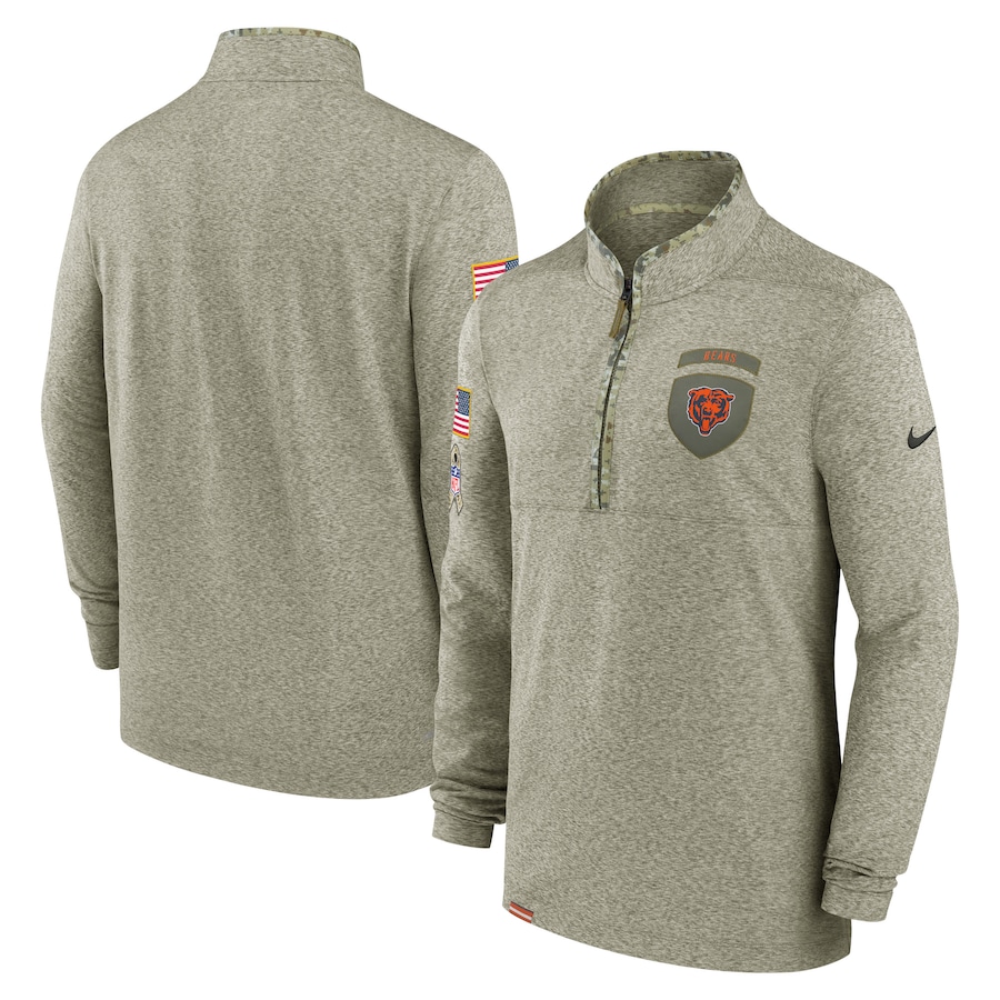 Chicago Bears 2022 Salute To Service Shield Quarter-Zip Top - Olive cheap jerseys for sale - CheapJerseys.Shop
