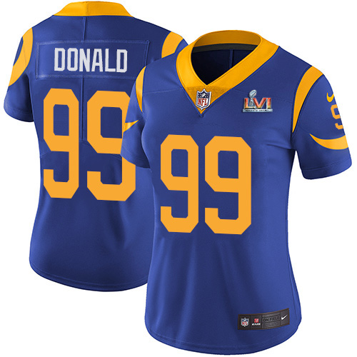 Rams #99 Aaron Donald Royal Blue Alternate Super Bowl LVI Patch Women's Stitched Vapor Untouchable Limited Jersey cheap jerseys for sale - CheapJerseys.Shop