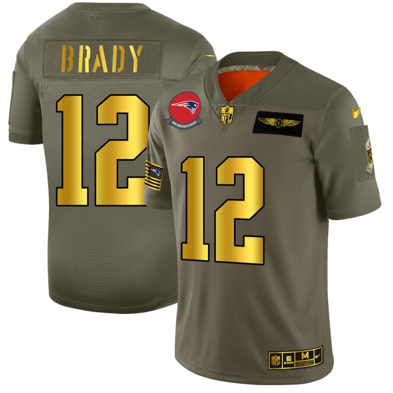 New England Patriots #12 Tom Brady Men's Olive Gold 2019 Salute To Service Limited Jersey cheap jerseys for sale - CheapJerseys.Shop