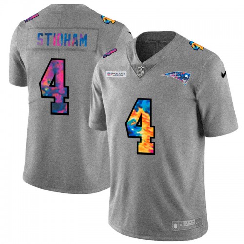 New England New England Patriots #4 Jarrett Stidham Men's Multi-Color 2020 Crucial Catch Jersey Greyheather Men's cheap jerseys for sale - CheapJerseys.Shop
