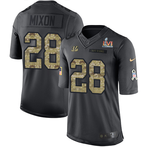 Bengals #28 Joe Mixon Black Team Color Super Bowl LVI Patch Youth Stitched Limited Therma Long Sleeve Jersey cheap jerseys for sale - CheapJerseys.Shop