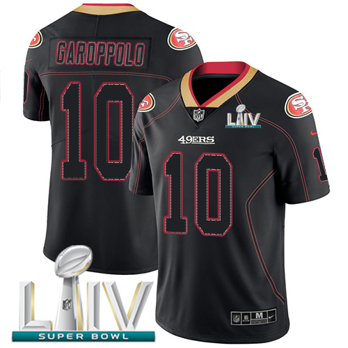 49ers #10 Jimmy Garoppolo Lights Out Black Super Bowl LIV 2020 Men's Stitched Limited Rush Jersey cheap jerseys for sale - CheapJerseys.Shop