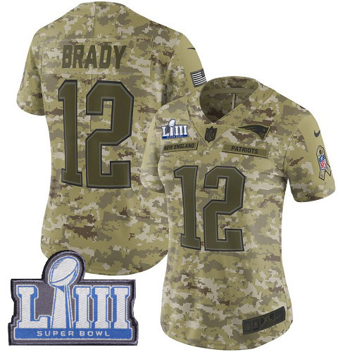 Patriots #12 Tom Brady Camo Super Bowl LIII Bound Women's Stitched Limited 2018 Salute To Service Jersey cheap jerseys for sale - CheapJerseys.Shop