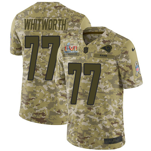 Los Angeles Rams #77 Andrew Whitworth Camo Super Bowl LVI Patch Men's Stitched Limited 2018 Salute To Service Jersey Men's cheap jerseys for sale - CheapJerseys.Shop