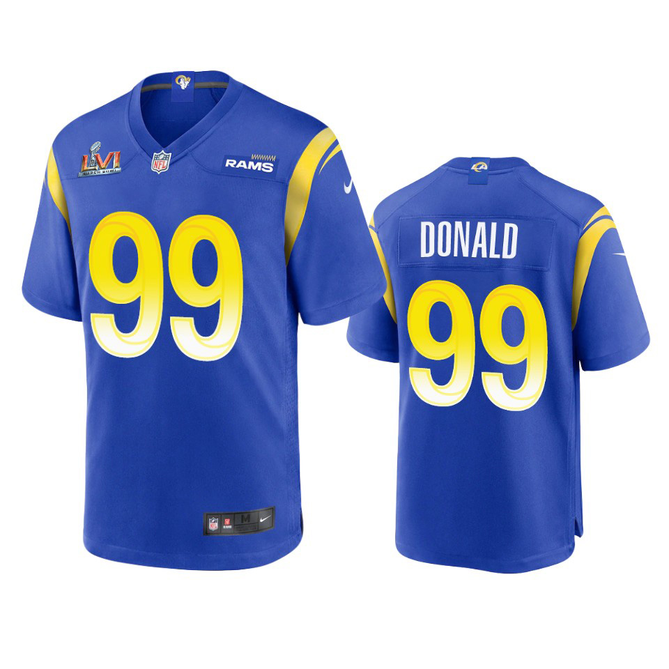 Los Angeles Rams #99 Aaron Donald Men's Super Bowl LVI Patch Game Jersey - Royal cheap jerseys for sale - CheapJerseys.Shop