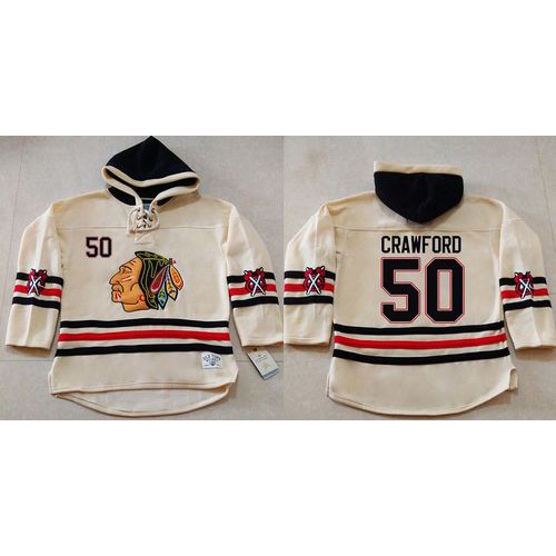 Chicago Blackhawks #50 Corey Crawford Cream Heavyweight Pullover Hoodie Stitched Jersey Men's cheap jerseys for sale - CheapJerseys.Shop