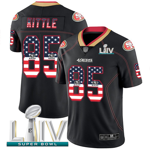 49ers #85 George Kittle Black Super Bowl LIV 2020 Men's Stitched Limited Rush USA Flag Jersey cheap jerseys for sale - CheapJerseys.Shop