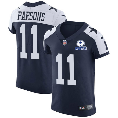 Cowboys #11 Micah Parsons Navy Blue Thanksgiving Men's Stitched With Established In 1960 Patch Vapor Untouchable Throwback Elite Jersey cheap jerseys for sale - CheapJerseys.Shop