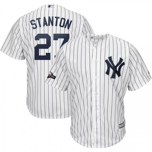 New York New York Yankees #27 Giancarlo Stanton Majestic 2019 Postseason Official Cool Base Player Jersey White Navy Men's cheap jerseys for sale - CheapJerseys.Shop