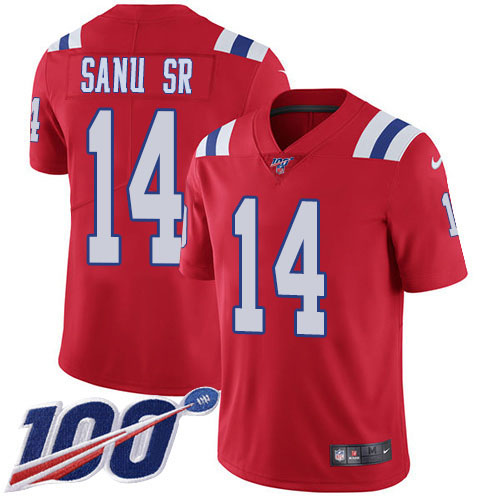 New England Patriots #14 Mohamed Sanu Sr Red Alternate Men's Stitched 100th Season Vapor Limited Jersey Men's cheap jerseys for sale - CheapJerseys.Shop