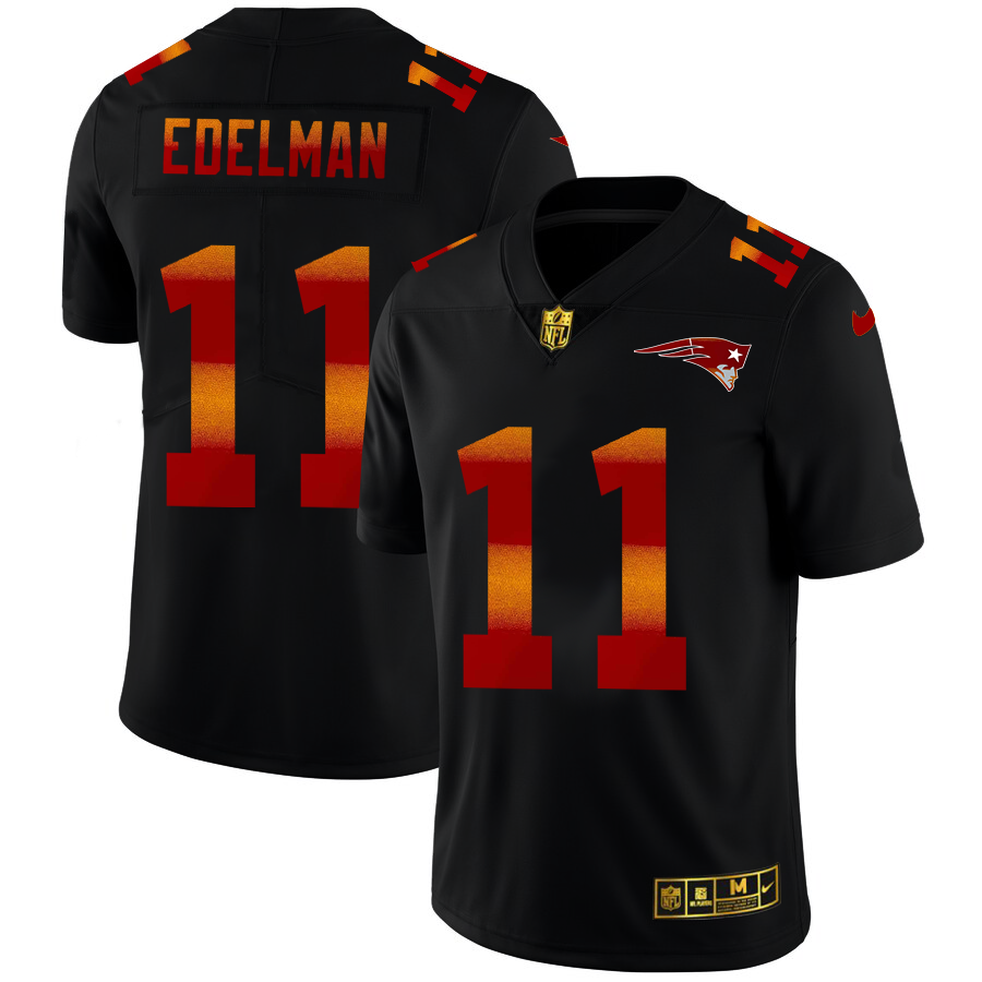 New England Patriots #11 Julian Edelman Men's Black Red Orange Stripe Vapor Limited Jersey cheap jerseys for sale - CheapJerseys.Shop