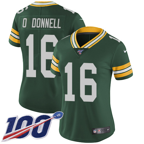 Packers #16 Pat O'Donnell Green Team Color Women's Stitched 100th Season Vapor Untouchable Limited Jersey cheap jerseys for sale - CheapJerseys.Shop