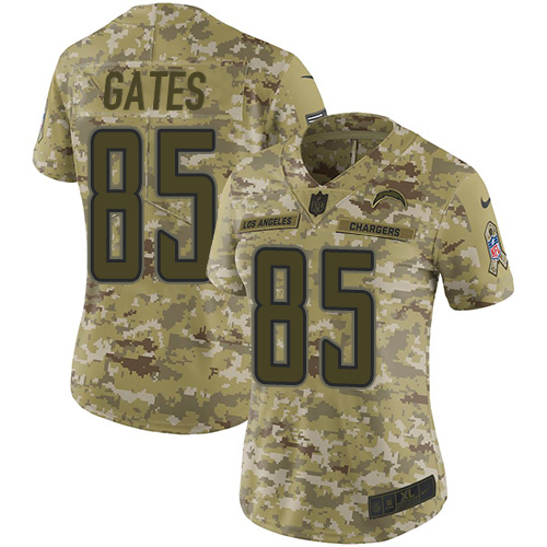 Los Angeles Chargers #85 Antonio Gates Camo Women's Stitched Limited 2018 Salute to Service Jersey Womens cheap jerseys for sale - CheapJerseys.Shop