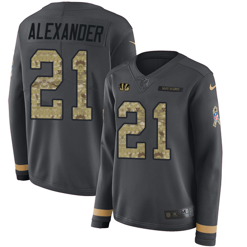 Cincinnati Bengals #21 Mackensie Alexander Anthracite Salute to Service Women's Stitched Limited Therma Long Sleeve Jersey Womens cheap jerseys for sale - CheapJerseys.Shop