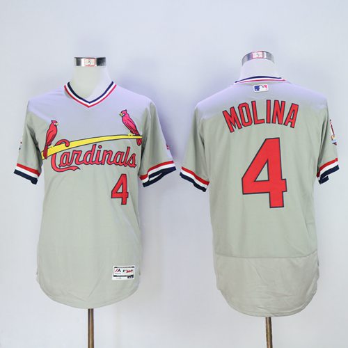 St.Louis Cardinals #4 Yadier Molina Grey Flexbase Authentic Collection Cooperstown Stitched Jersey Men's cheap jerseys for sale - CheapJerseys.Shop