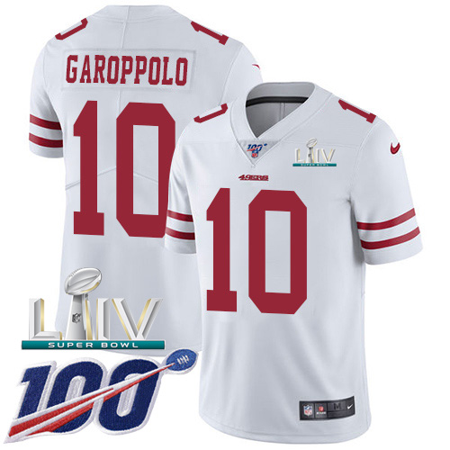 49ers #10 Jimmy Garoppolo White Super Bowl LIV 2020 Youth Stitched 100th Season Vapor Limited Jersey cheap jerseys for sale - CheapJerseys.Shop
