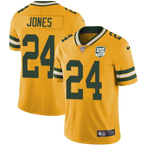Green Bay Packers #24 Josh Jones Yellow Men's 100th Season Stitched Limited Rush Jersey Men's cheap jerseys for sale - CheapJerseys.Shop