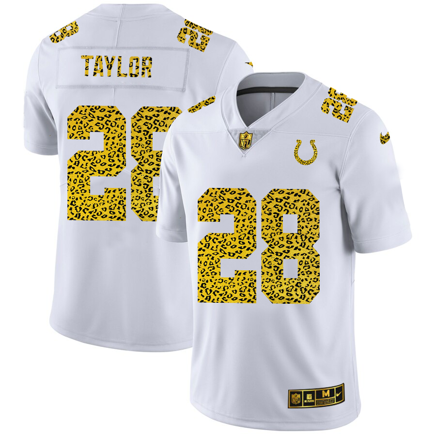 Indianapolis Colts #28 Jonathan Taylor Men's Flocked Leopard Print Vapor Limited Jersey White cheap jerseys for sale - CheapJerseys.Shop