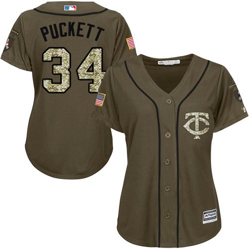 Minnesota Twins #34 Kirby Puckett Green Salute to Service Women's Stitched Jersey Womens cheap jerseys for sale - CheapJerseys.Shop