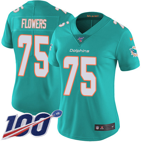Miami Dolphins #75 Ereck Flowers Aqua Green Team Color Women's Stitched 100th Season Vapor Untouchable Limited Jersey Womens cheap jerseys for sale - CheapJerseys.Shop