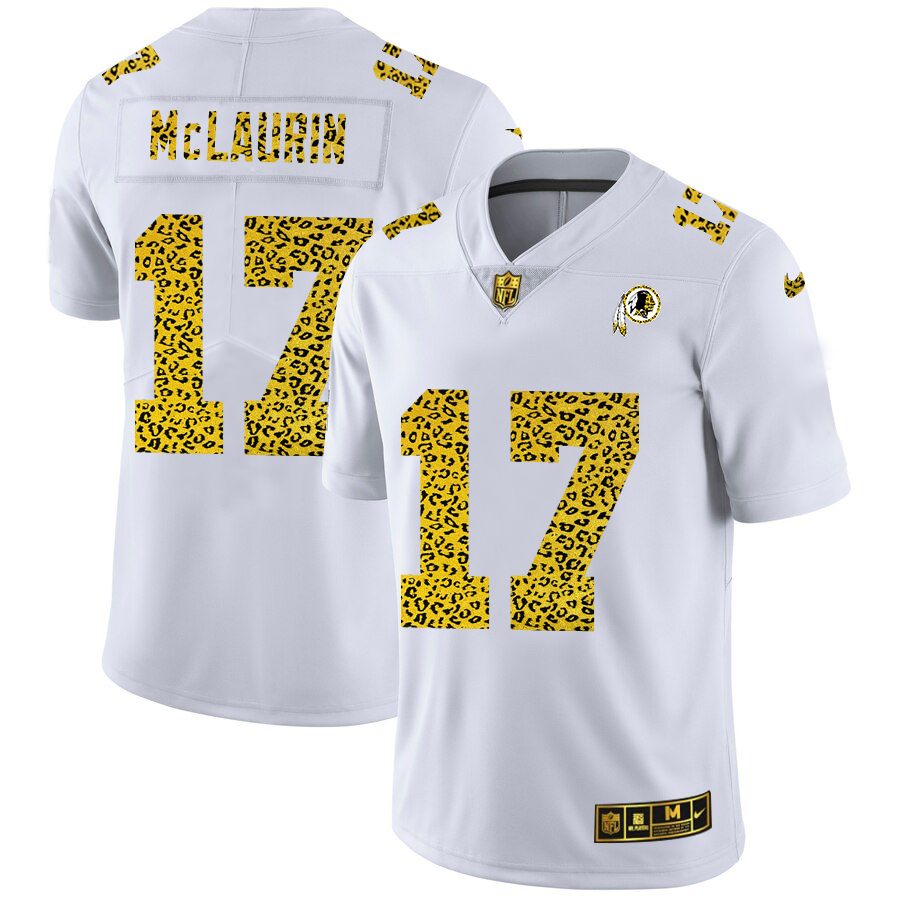Washington Commanders #17 Terry McLaurin Men's Flocked Leopard Print Vapor Limited Jersey White cheap jerseys for sale - CheapJerseys.Shop
