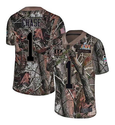 Bengals #1 Ja'Marr Chase Camo Super Bowl LVI Patch Men's Stitched Limited Rush Realtree Jersey cheap jerseys for sale - CheapJerseys.Shop