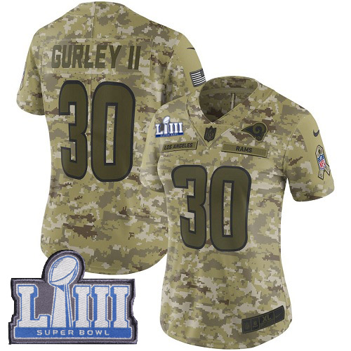 Los Angeles Rams #30 Todd Gurley II Camo Super Bowl LIII Bound Women's Stitched Limited 2018 Salute to Service Jersey Womens cheap jerseys for sale - CheapJerseys.Shop