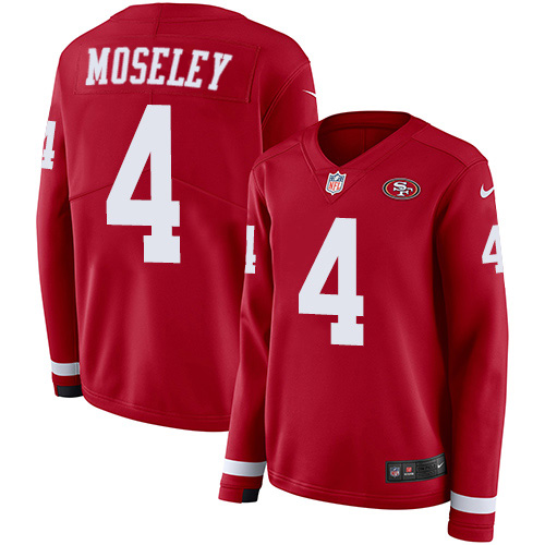 San Francisco 49ers #4 Emmanuel Moseley Red Team Color Women's Stitched Limited Therma Long Sleeve Jersey Womens cheap jerseys for sale - CheapJerseys.Shop