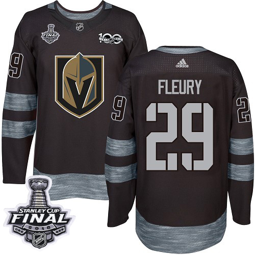 Golden Vegas Golden Knights #29 Marc-Andre Fleury Black 1917-2017 100th Anniversary 2018 Stanley Cup Final Stitched Jersey Men's cheap jerseys for sale - CheapJerseys.Shop