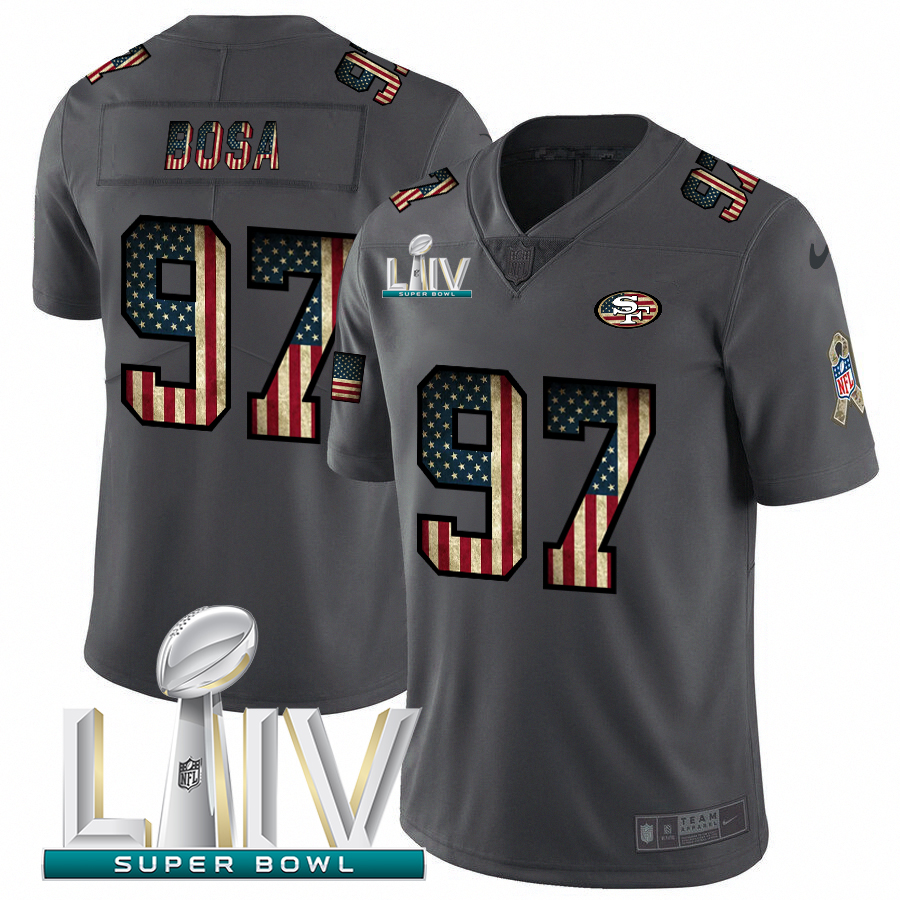 San Francisco 49ers #97 Nick Bosa Black Super Bowl LIV 2020 2018 Salute To Service Retro USA Flag Limited Jersey cheap jerseys for sale - CheapJerseys.Shop