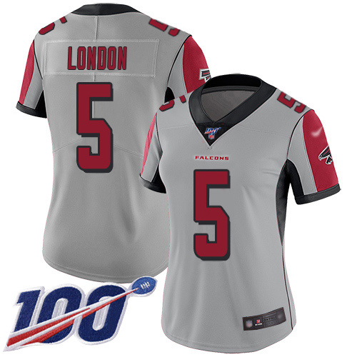 Falcons #5 Drake London Silver Stitched Women's Limited Inverted Legend 100th Season Jersey cheap jerseys for sale - CheapJerseys.Shop
