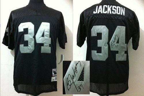 Mitchell And Ness Autographed Raiders #34 Bo Jackson Black Stitched Throwback Jersey cheap jerseys for sale - CheapJerseys.Shop