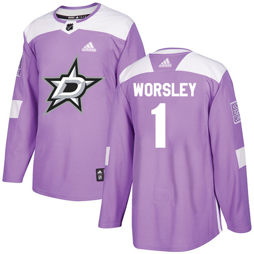 Dallas Stars #1 Gump Worsley Purple Authentic Fights Cancer Stitched Jersey Men's cheap jerseys for sale - CheapJerseys.Shop